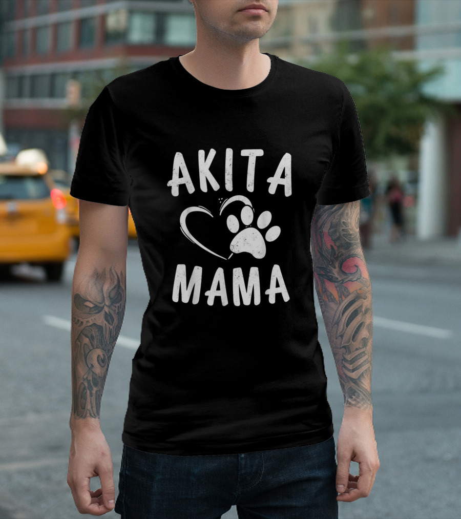 Akita Mama Heart Paw Print Fun Pet Lover Dog Akita T-Shirt