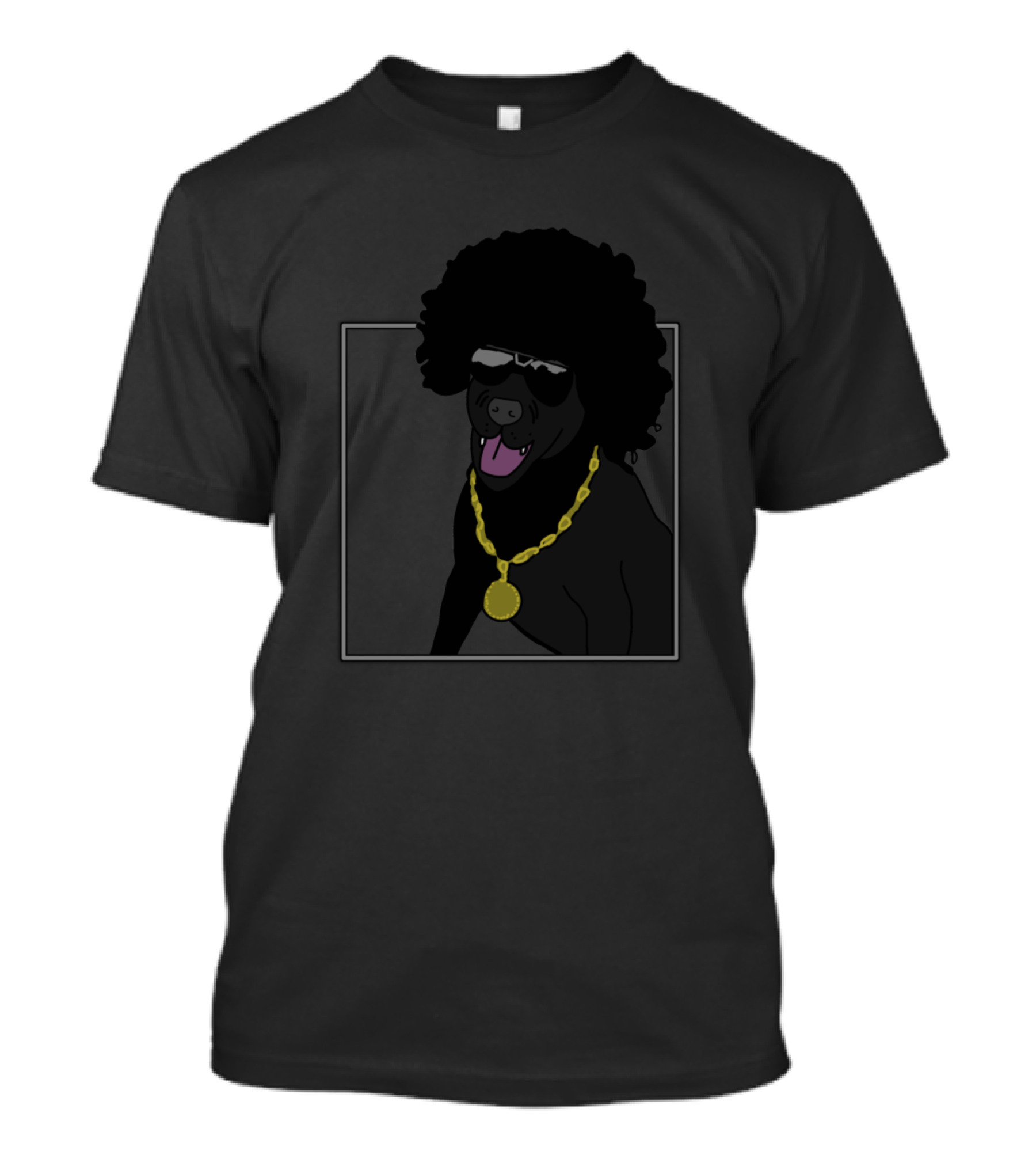 Funny Dog Style Afro Sunglasses Gold Chain T-Shirt