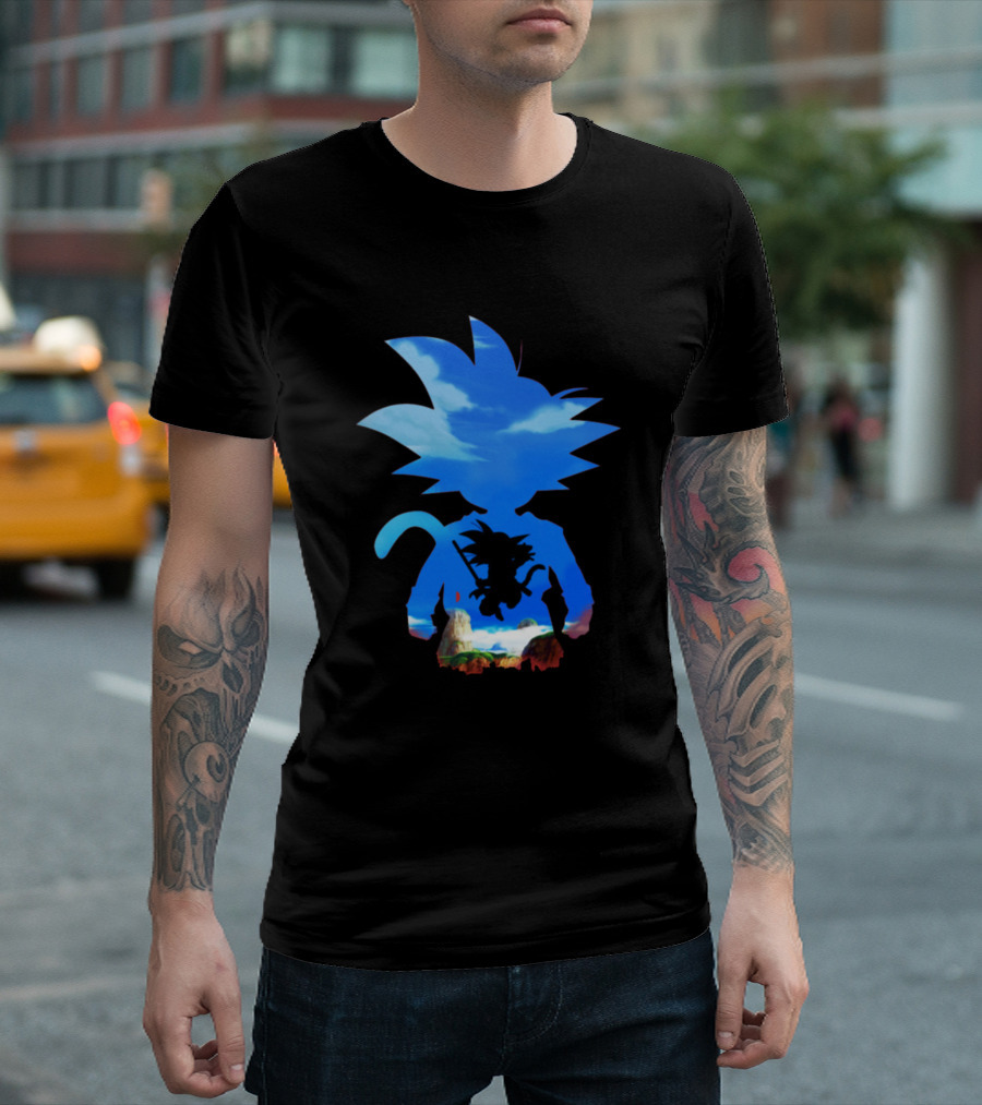 Goku Human Silhouette and Mountain Landscape T-Shirt