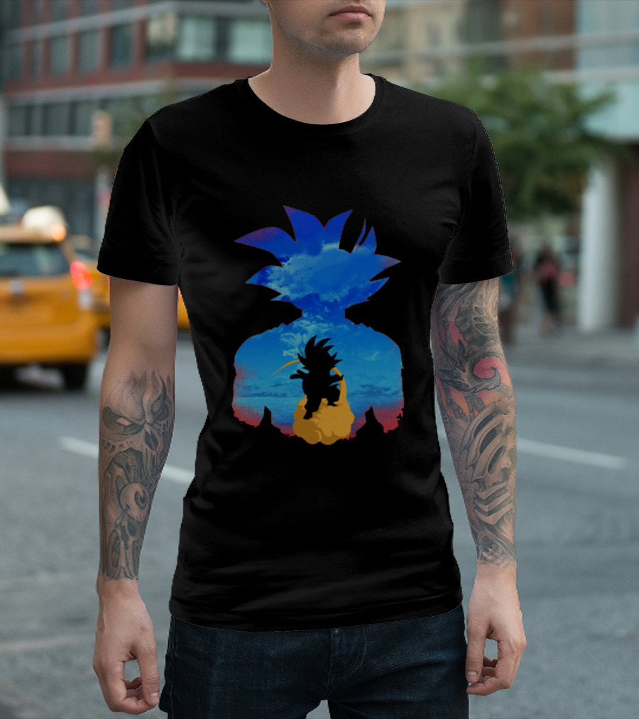 Goku Man Blue Sky Silhouette With Flying Nimbus T-Shirt