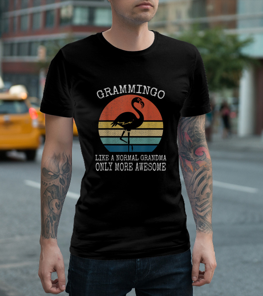 Grammingo Like A Normal Grandma Only More Awesome Vintage Flamingo T-Shirt