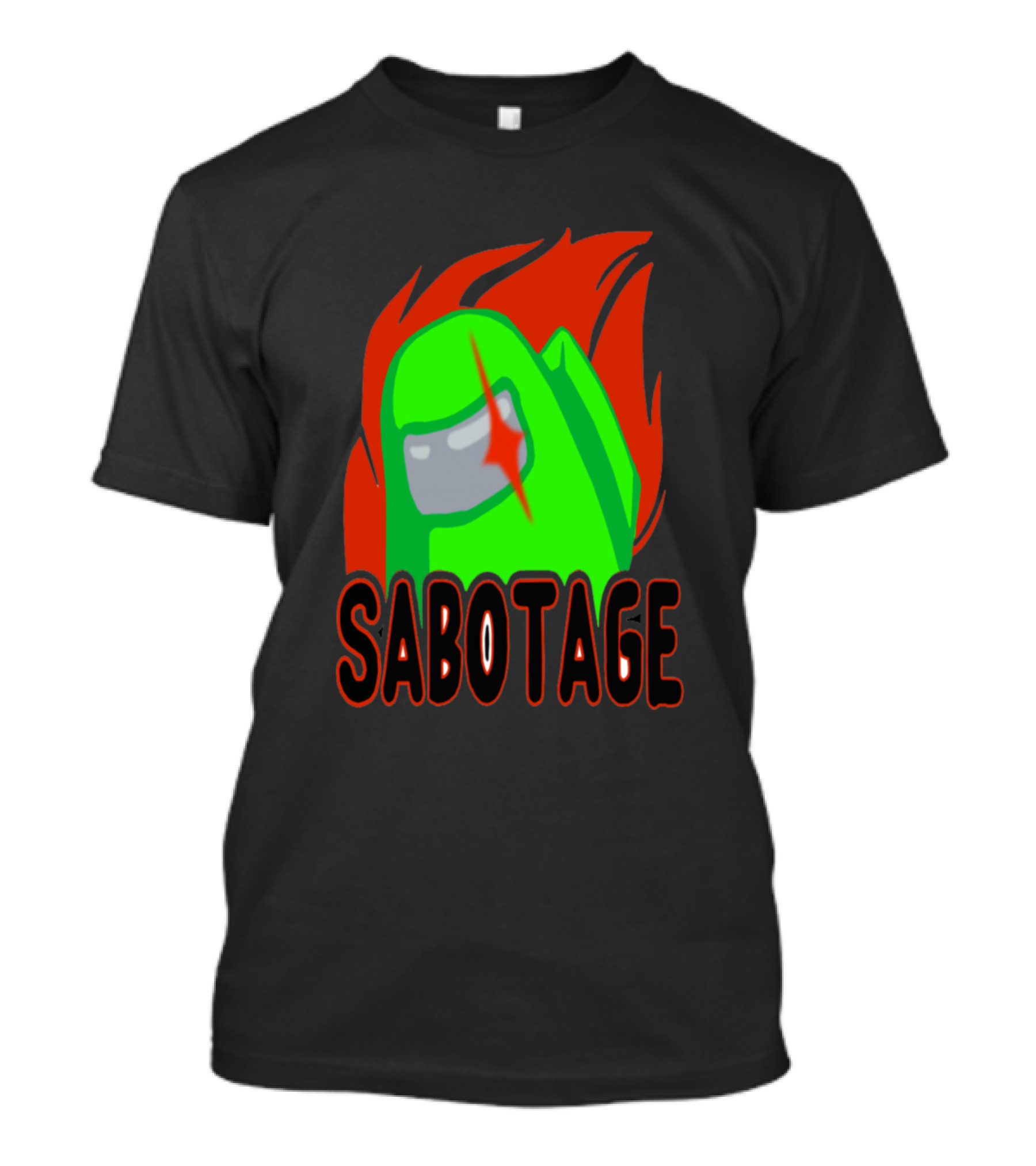 Green Sabotage Among Us Character With Flaming Background T-Shirt