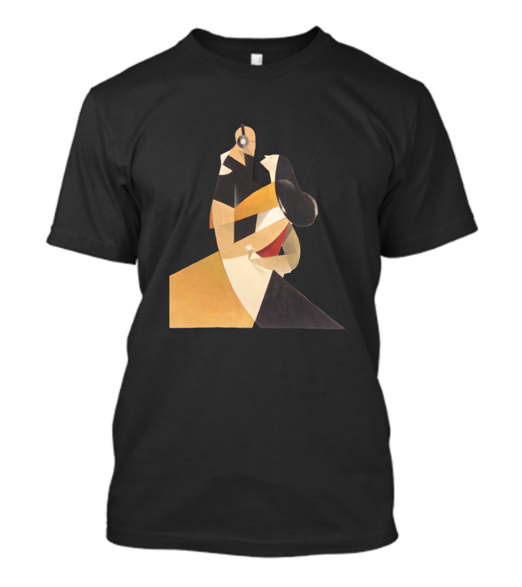 Music Couple Geometric Embrace Headphones Art Deco T-Shirt
