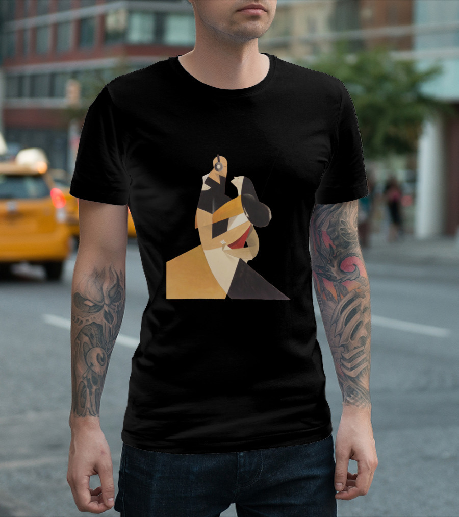 Music Couple Geometric Embrace Headphones Art Deco T-Shirt