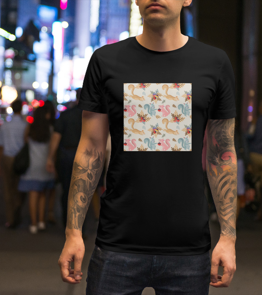 Cute Squirrels New Neck Gaiter With Floral T-Shirt