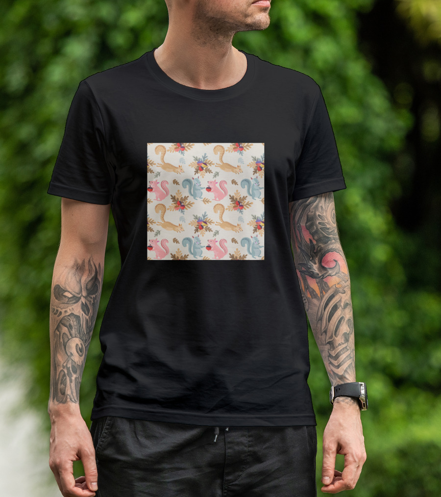 Cute Squirrels New Neck Gaiter With Floral T-Shirt