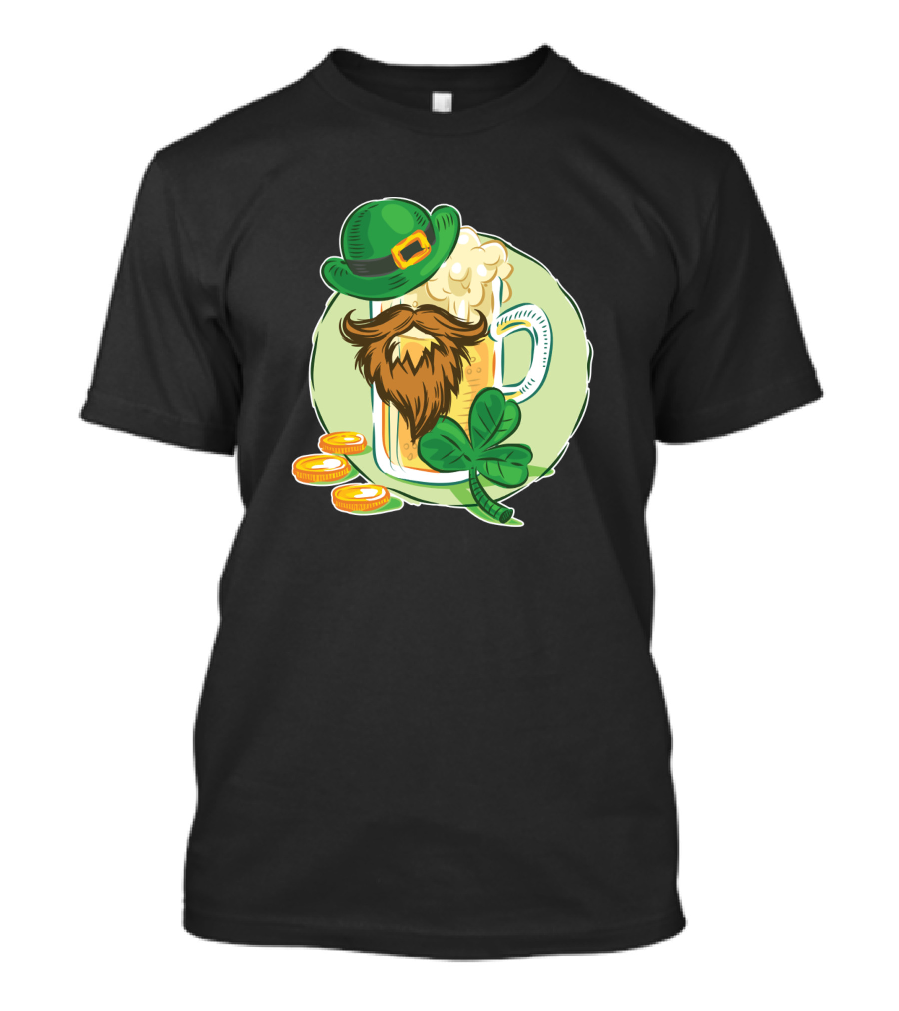 St Patricks Day Beer Mug With Beard Hat Shamrock And Gold Coins Lucky T-Shirt