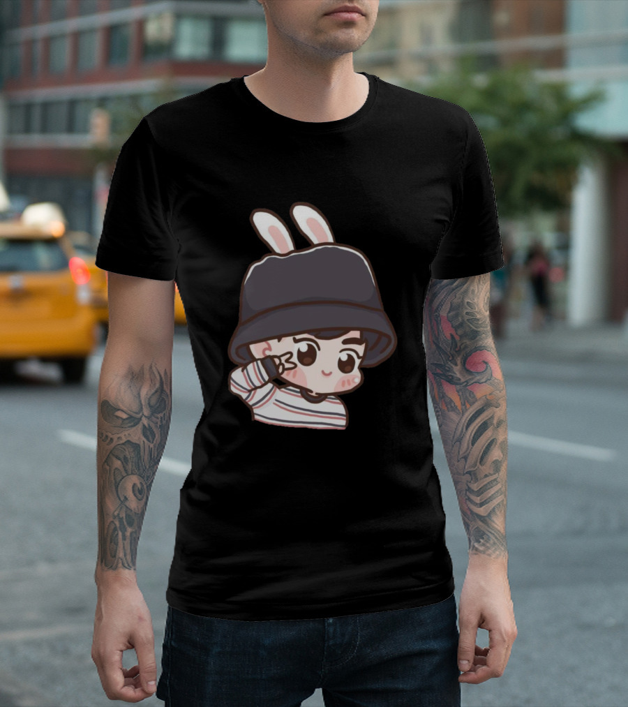 Suho Exo Cute Cartoon Bunny Ear Hat T-Shirt