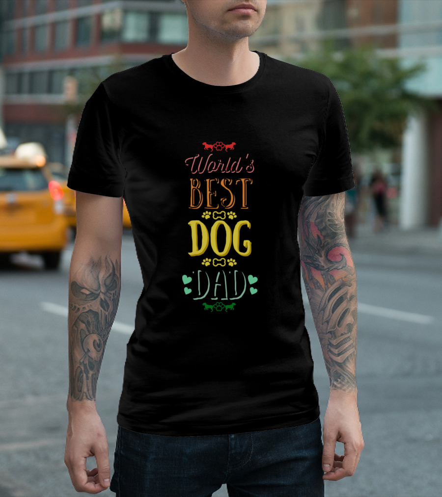 World's Best Dog Dad with Paw Prints and Heart Accents T-Shirt