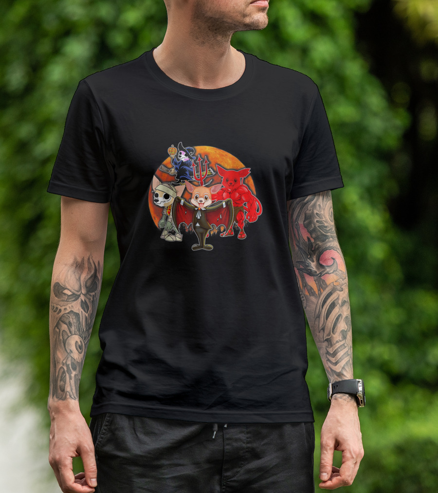Chihuahua Witch Devil Skeleton Halloween Moon T-Shirt