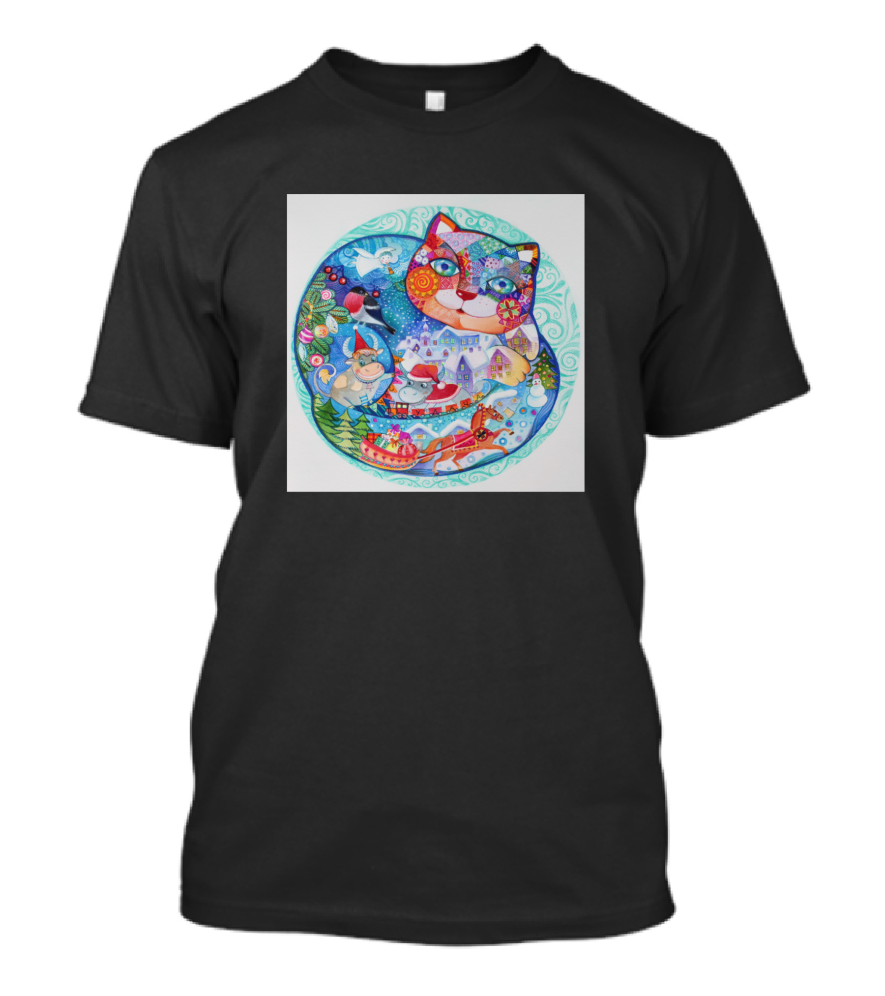 Christmas Cat Winter Wonderland Holiday Scene T-Shirt