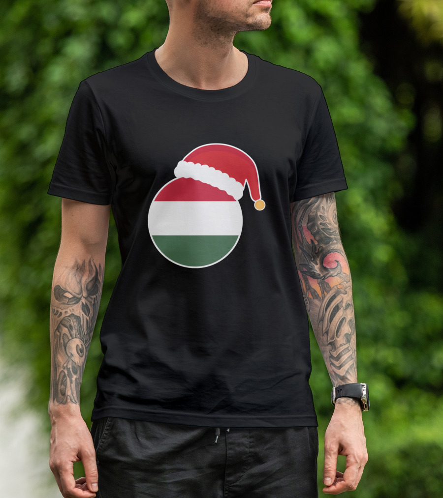 Christmas Hungary Flag Santa Hat T-Shirt