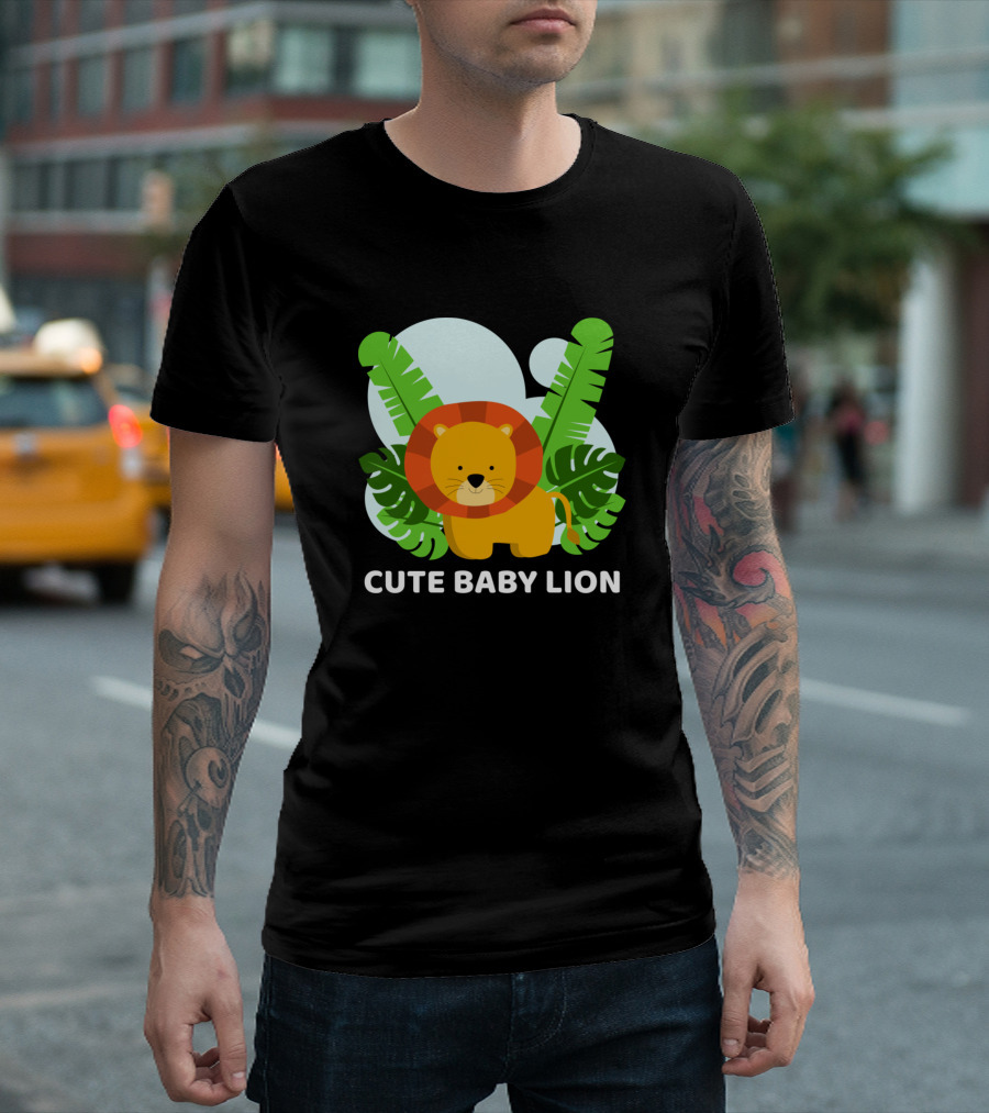 Cute Baby Lion Jungle Leaves T-Shirt