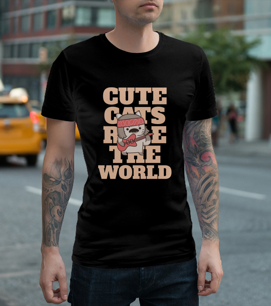 Cute Cats Rule The World Rock Band Kitty T-Shirt