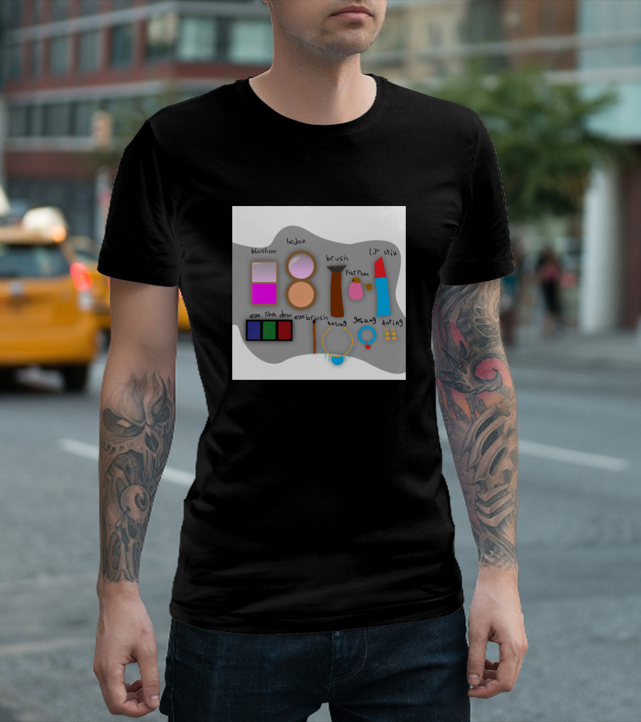 Blushon Bedak Brush Lipstik Eye Shadow Anting Parfum Selang Makeup Doodle T-Shirt