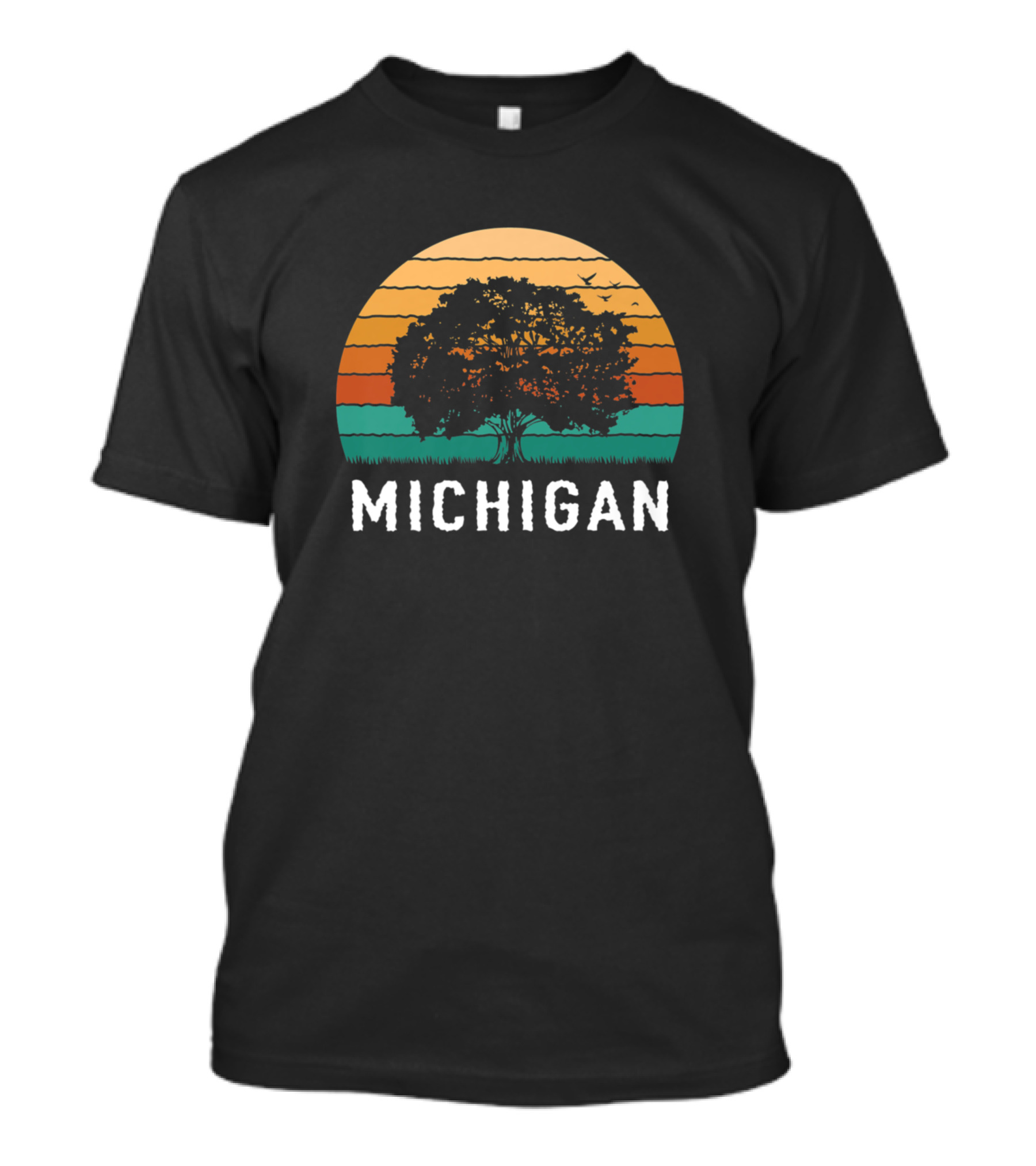 Michigan Sunset Vintage Tree Silhouette Outdoors T-Shirt
