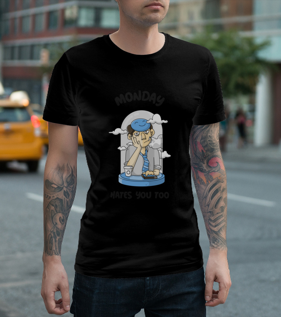 Monday Hates You Too Coffee Cloud Character T-Shirt