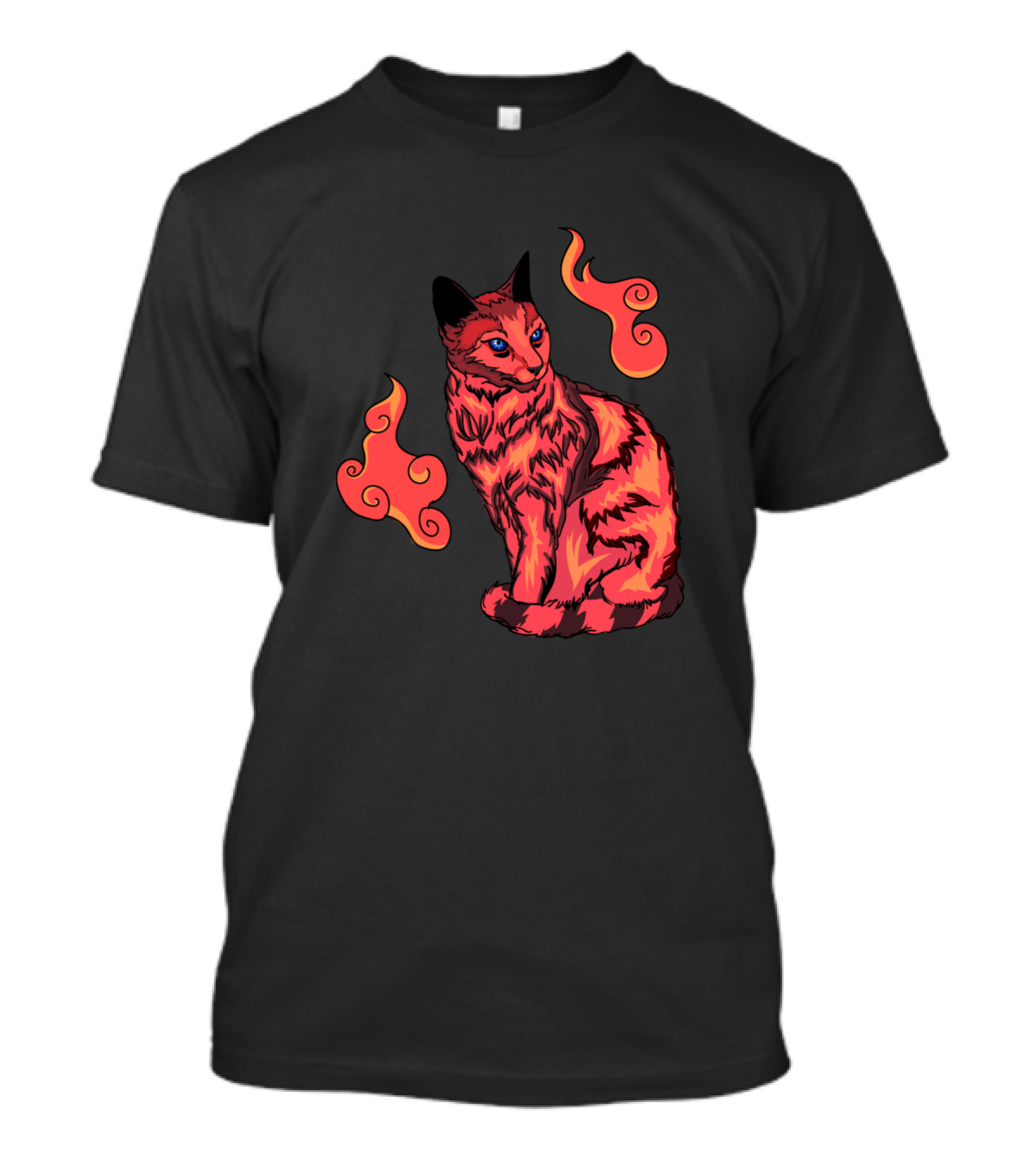The Flaming Cat With Fiery Swirls And Blue Eyes T-Shirt