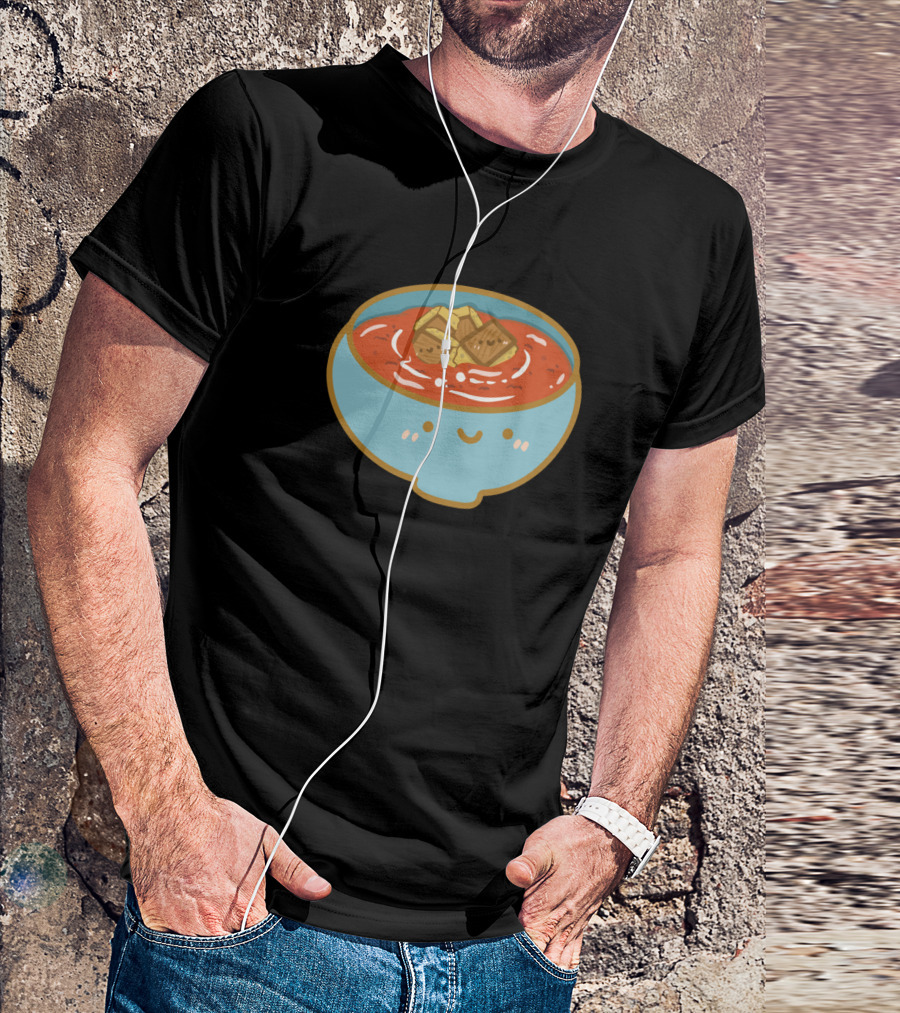 Tomato Soup Doodle Smiling Bowl With Croutons T-Shirt