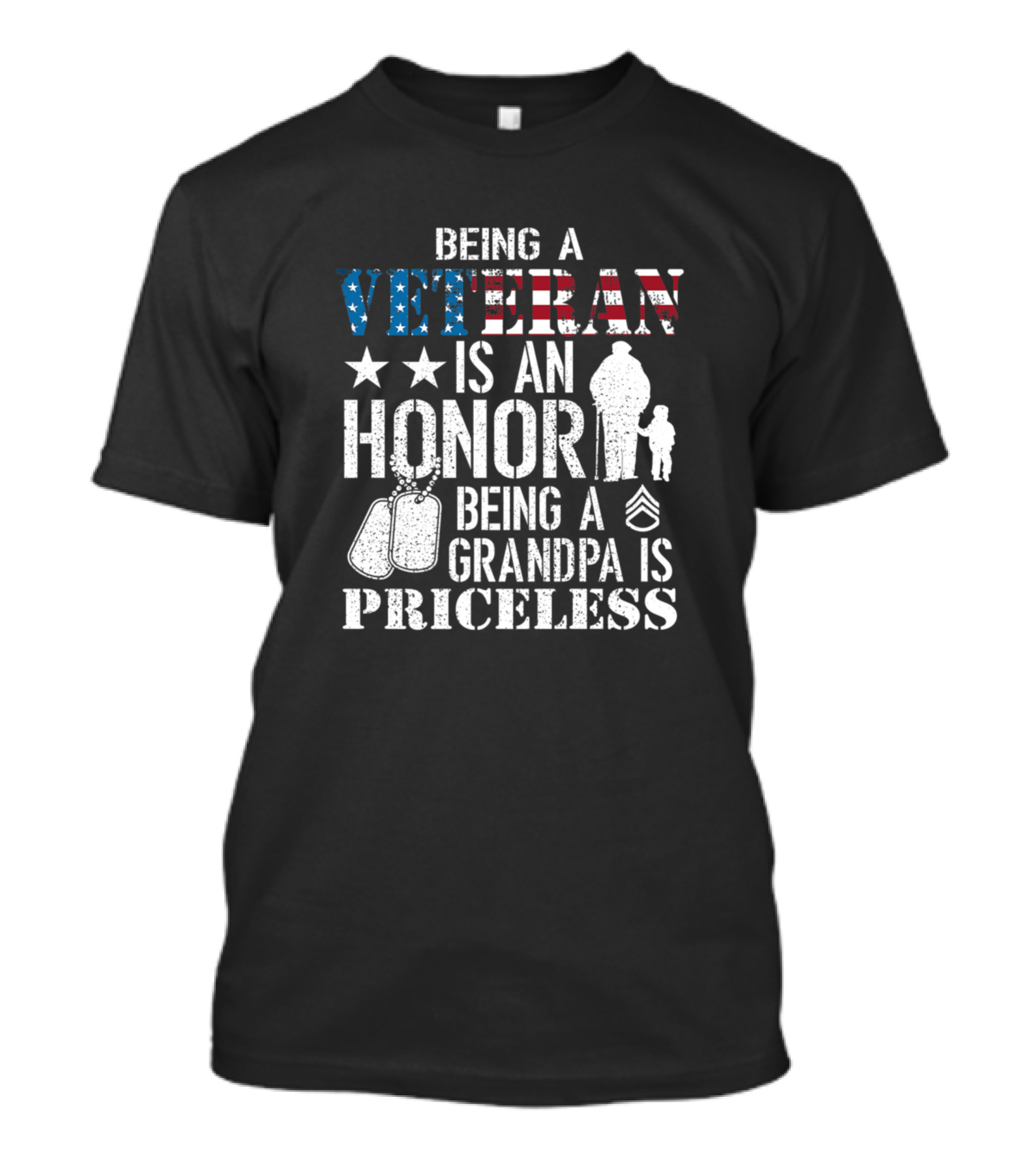 Being A Veteran Is An Honor Being A Grandpa Is Priceless Stars Dog Tags Silhouette Patriotic T-Shirt