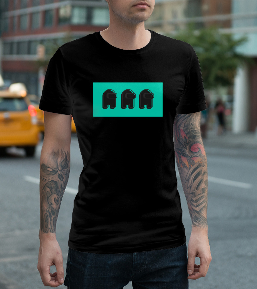 Among Us Black Crewmate Trio Cyan Background T-Shirt