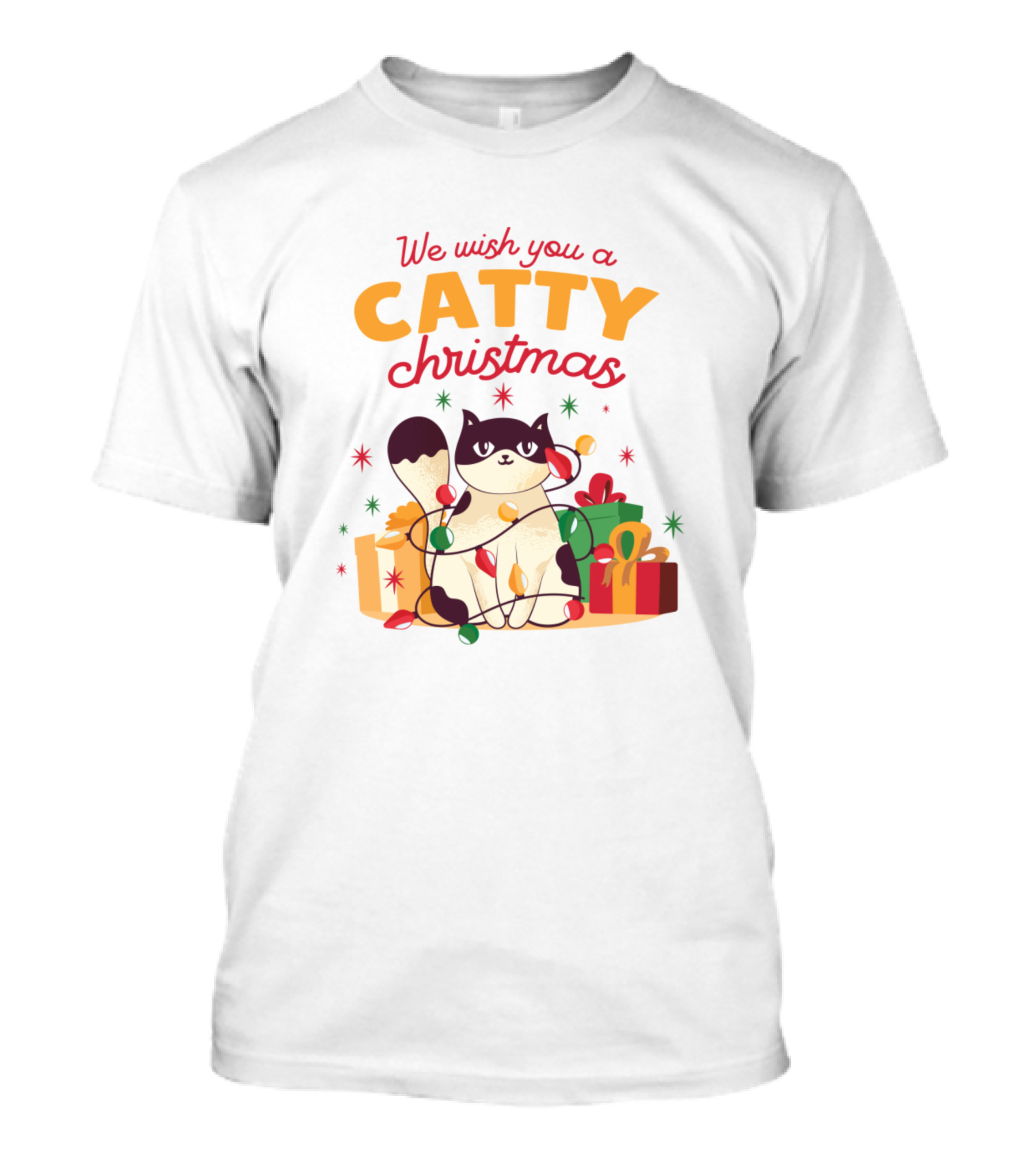 We Wish You A Catty Christmas With Festive Cat And Gifts T-Shirt