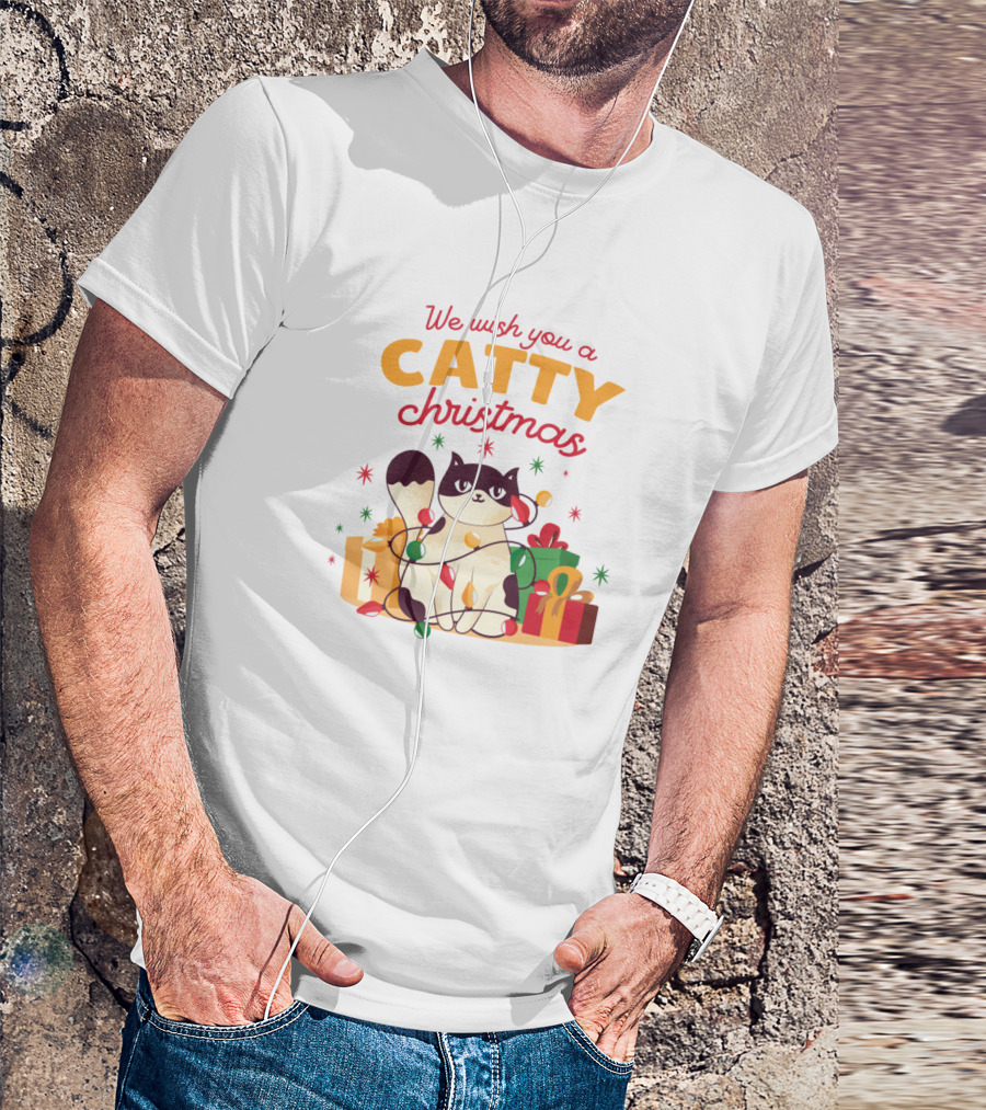 We Wish You A Catty Christmas With Festive Cat And Gifts T-Shirt