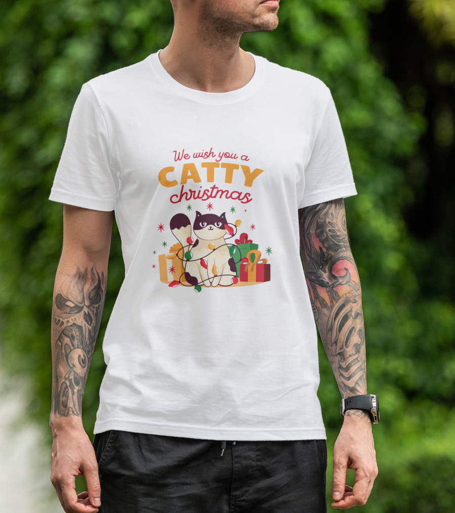 We Wish You A Catty Christmas With Festive Cat And Gifts T-Shirt