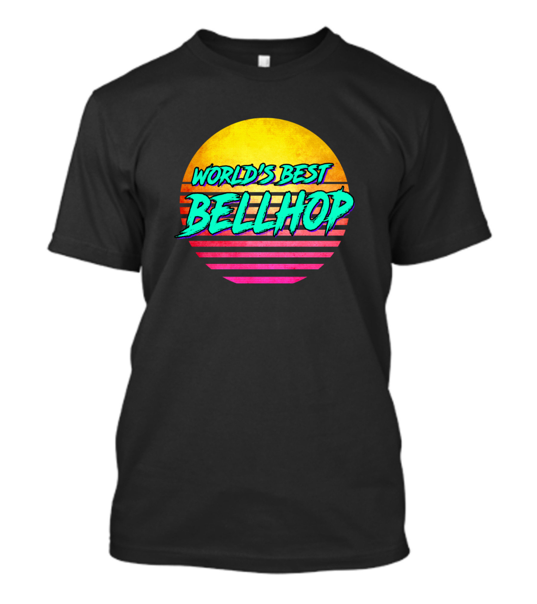World's Best Bellhop Retro Sunset Text T-Shirt