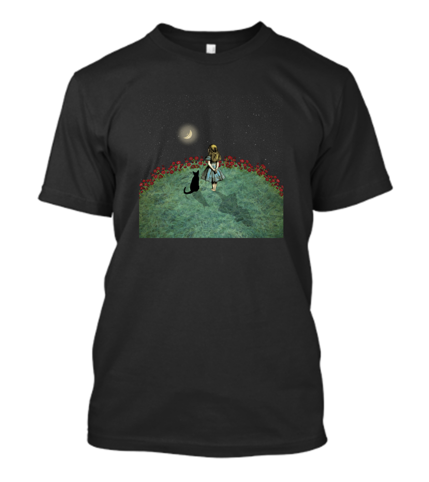 Alice And The Cheshire Cat Starry Night Wonderland Moon Garden T-Shirt