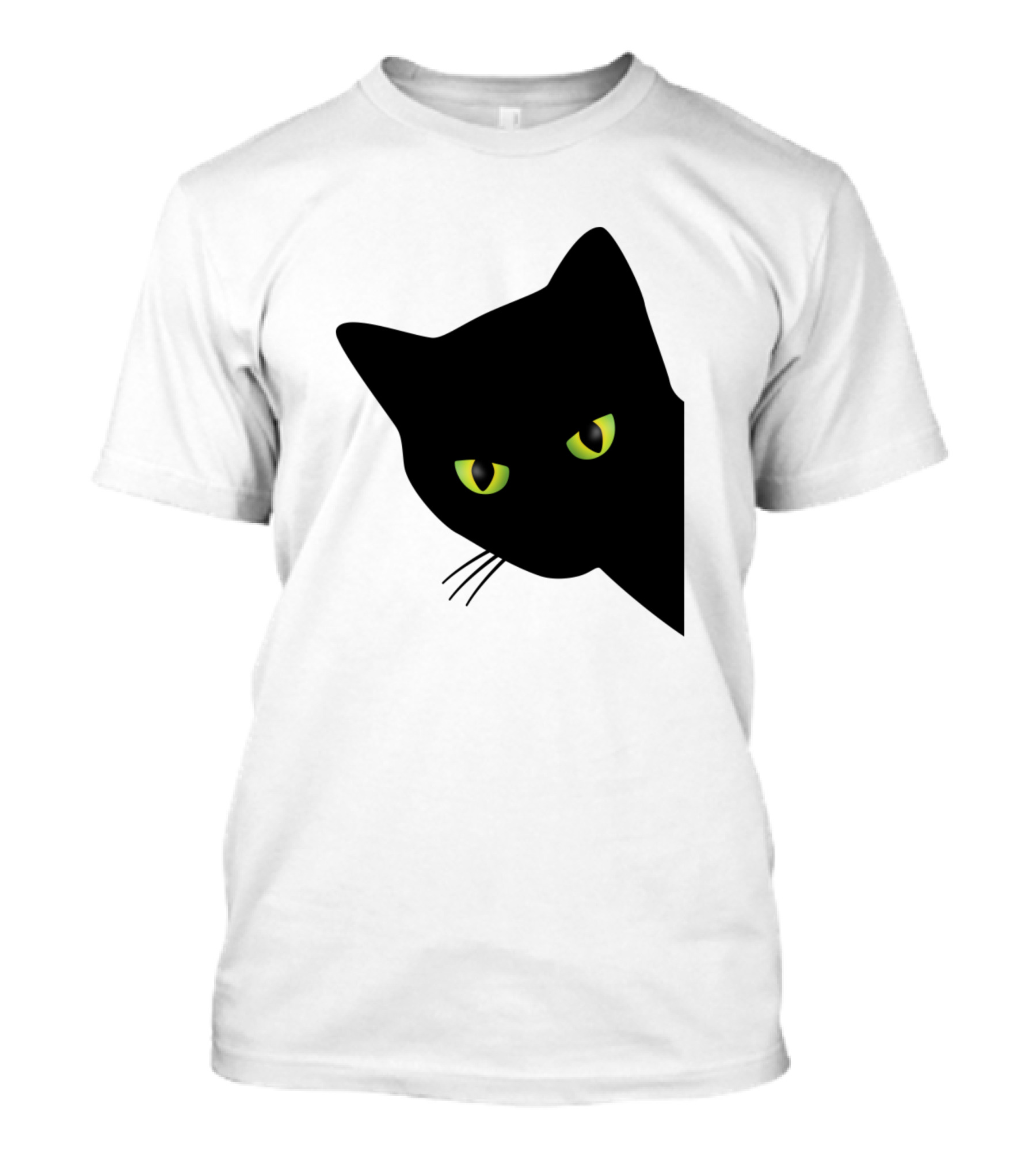 Annoyed Black Cat Peering With Green Eyes Behind Corner T-Shirt