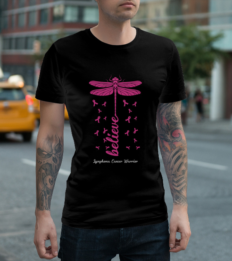 Lymphoma Cancer Warrior Dragonfly Believe T-Shirt