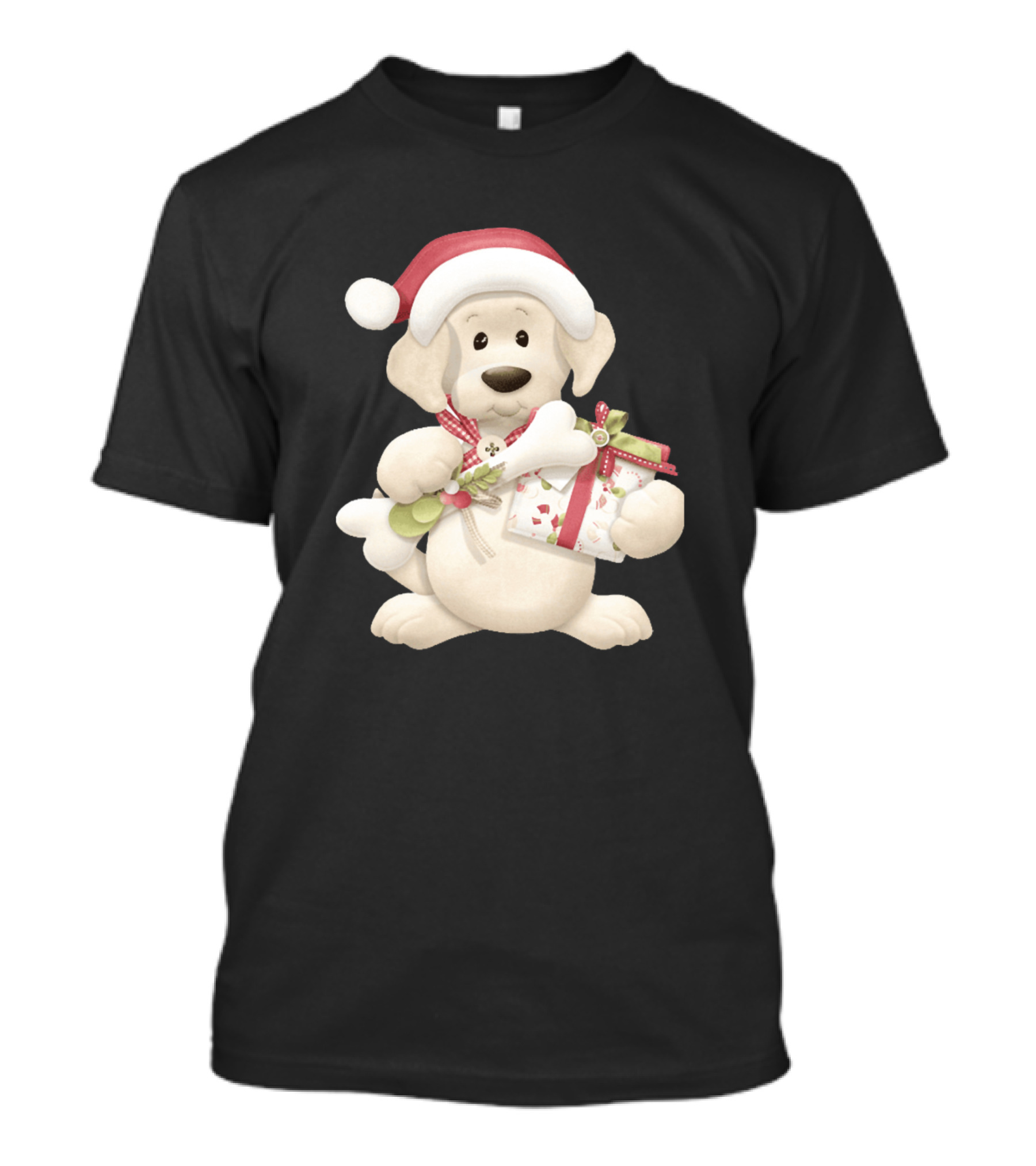 Christmas Puppy Dog With Santa Hat And Gift Box T-Shirt