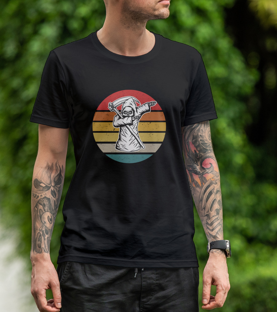 Dabbing Skull Grim Reaper Rainbow Circle T-Shirt