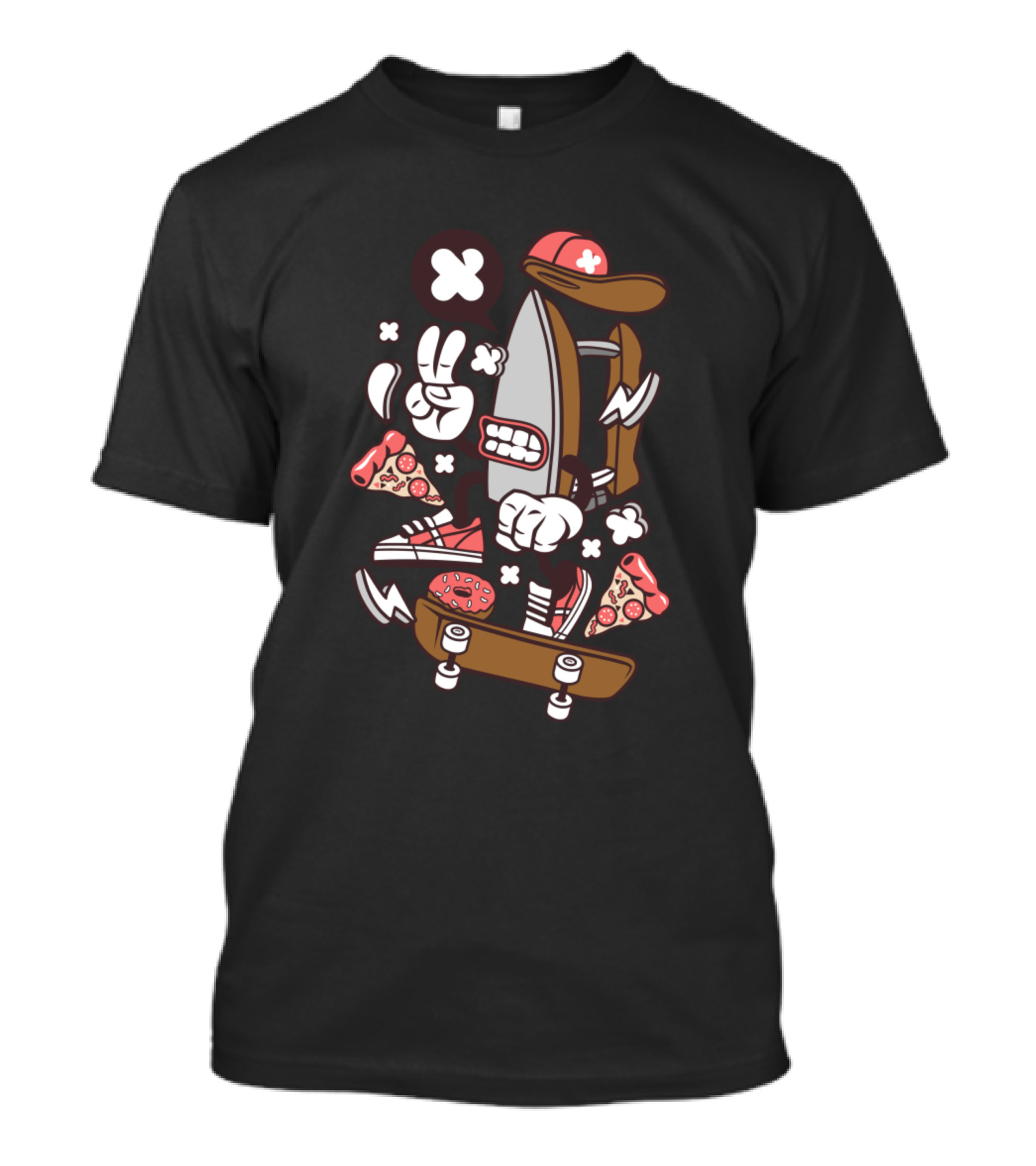Dry Iron Skateboarding Pizza Sneakers Animated Fun T-Shirt