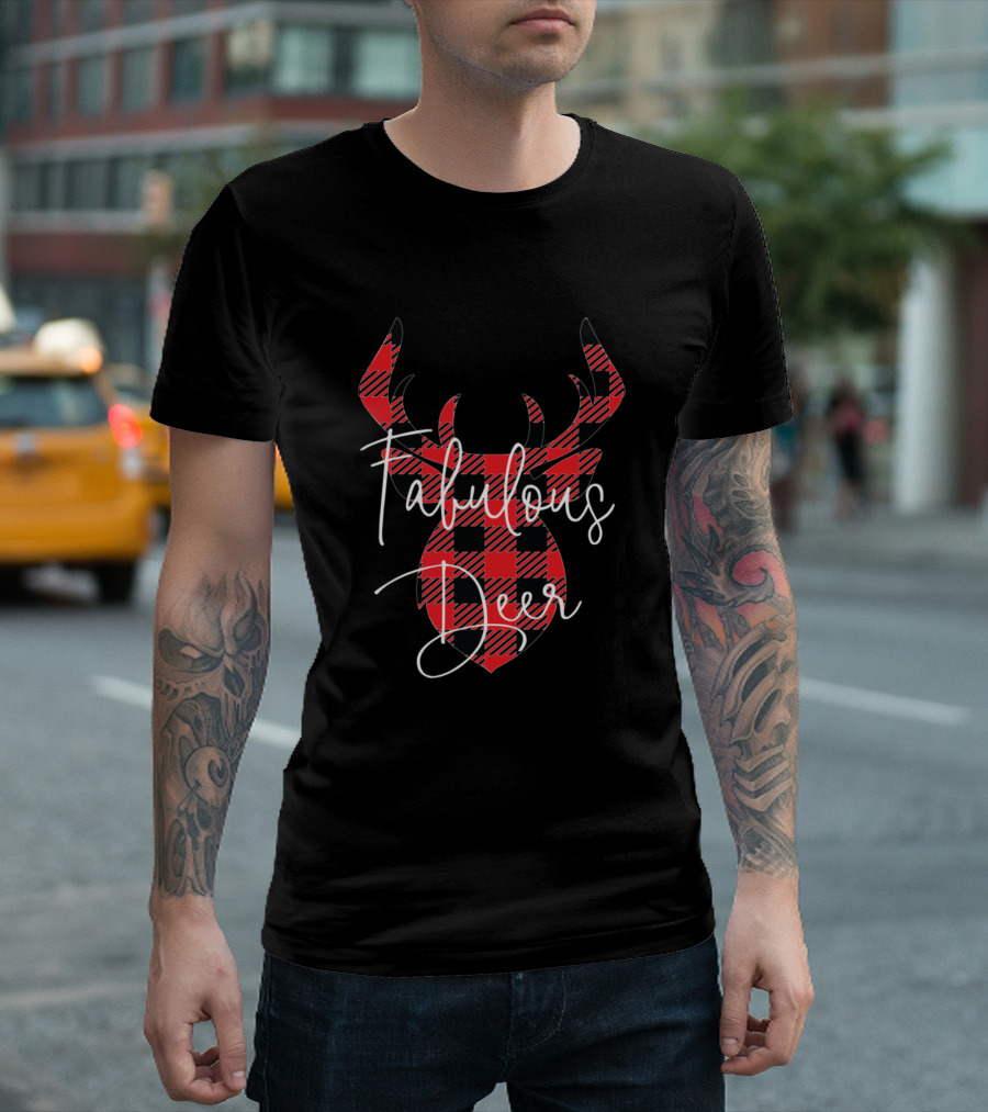 Fabulous Deer Red Plaid Buffalo Christmas T-Shirt