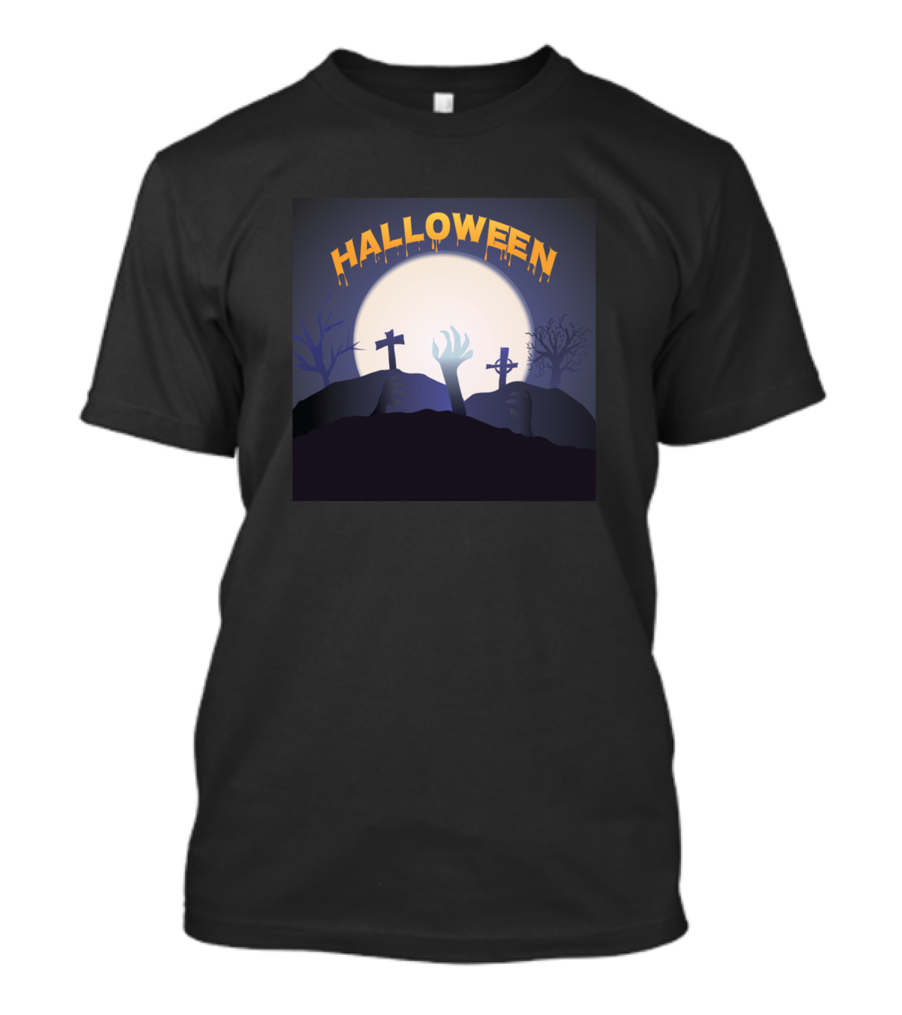 HALLOWEEN Full Moon Rising With Tombstones And Creepy Hand T-Shirt