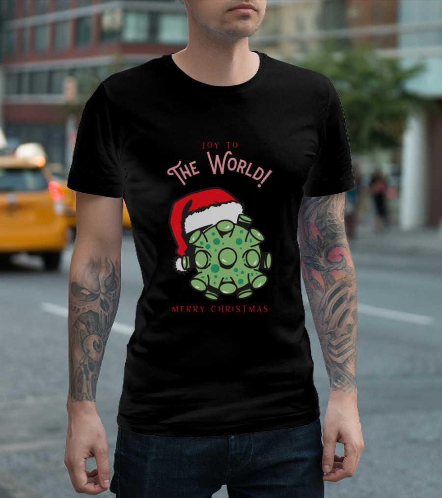 Joy To The World Merry Christmas Santa Hat Virus T-Shirt