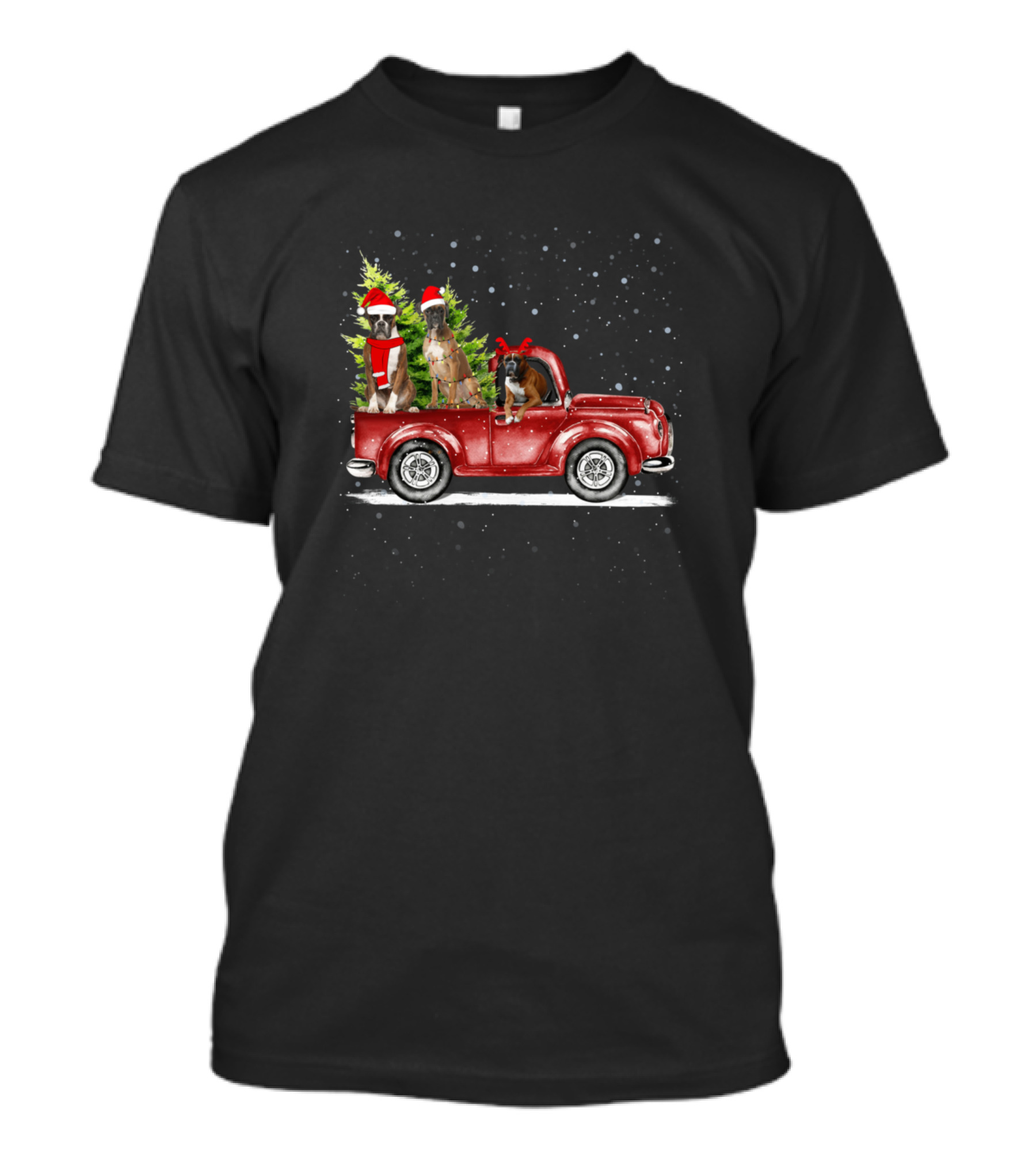 Merry Christmas Red Truck With Festive Dogs And Christmas Tree T-Shirt