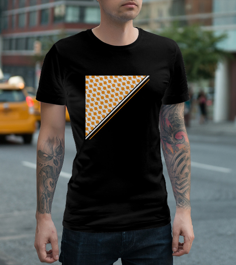 Minimal Geometric Orange Circles Black Diagonal Stripe T-Shirt