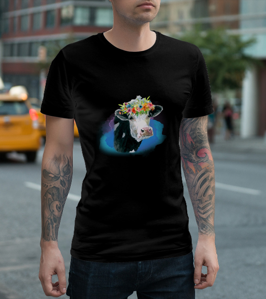 Moooorry Christmas Cow With Flower Crown T-Shirt