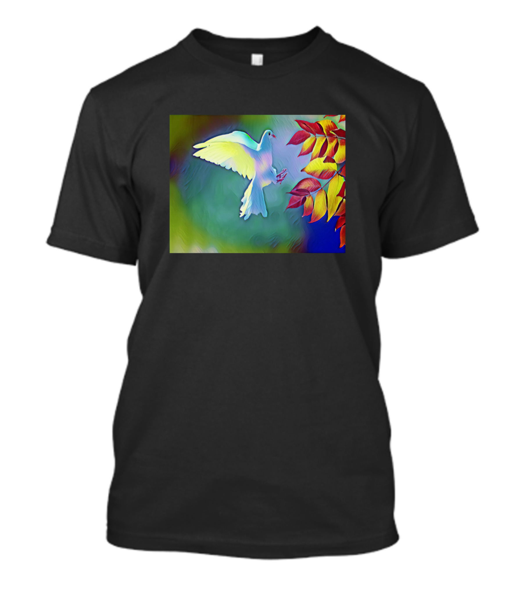 Rainbow Nature Dove And Autumn Leaves T-Shirt