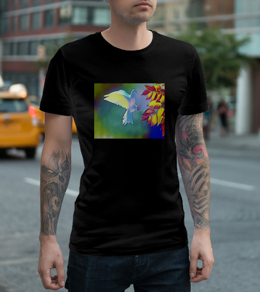 Rainbow Nature Dove And Autumn Leaves T-Shirt