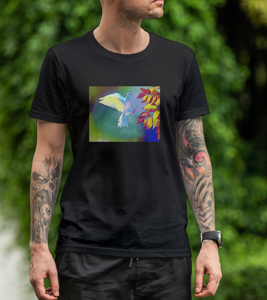 Rainbow Nature Dove And Autumn Leaves T-Shirt