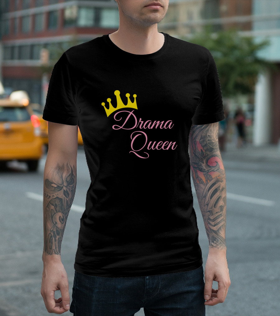 Drama Queen Save The Drama For Your Mama Yellow Crown Pink Script T-Shirt