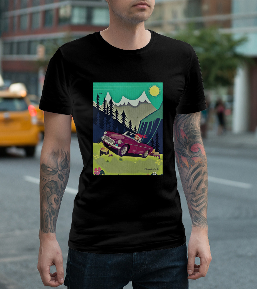 Suisse Alpine Adventure Vintage Car With Scenic Mountain Landscape T-Shirt