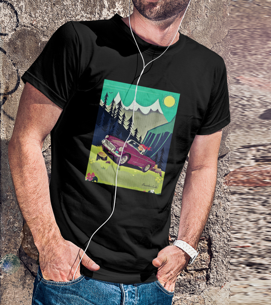 Suisse Alpine Adventure Vintage Car With Scenic Mountain Landscape T-Shirt
