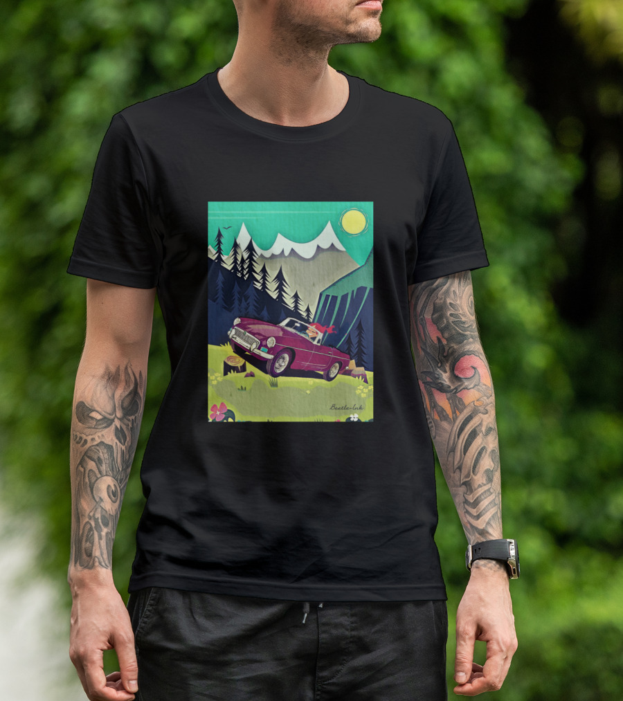 Suisse Alpine Adventure Vintage Car With Scenic Mountain Landscape T-Shirt