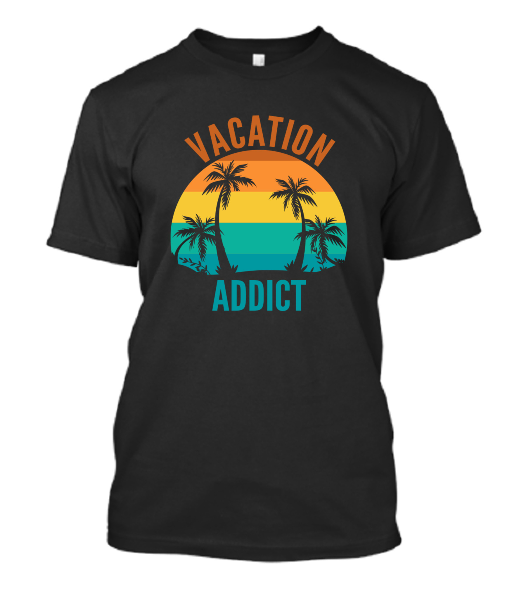 Vacation Addict Palm Trees Sunset Stripes T-Shirt