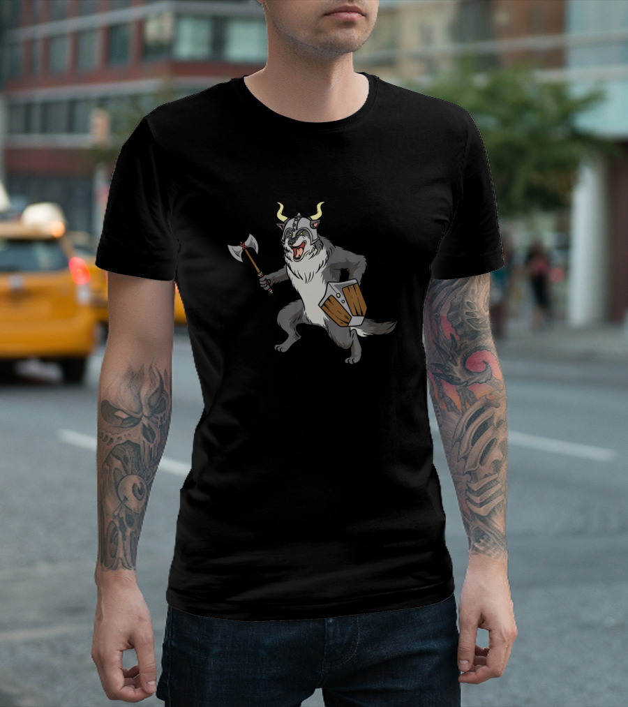 Wolf Viking Warrior Shield Axe Helmet Horns T-Shirt
